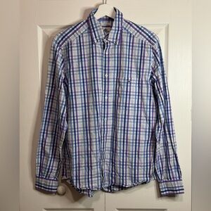 Lacoste Blue Purple Plaid Button Up Dress Shirt Men Size 40